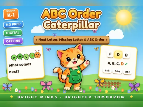 ABC Order Caterpillar game cover: abc order practice for K–1