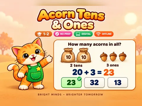 Acorn Tens and Ones game cover: place value practice for Grades 1–2