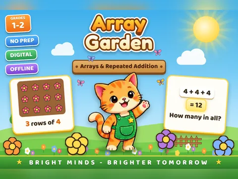 Array Garden game cover: arrays practice for Grades 1–2