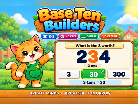Base Ten Builders game cover: place value practice for Grades 1–2