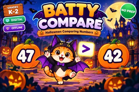 Batty Compare game cover: comparing numbers practice for K–1