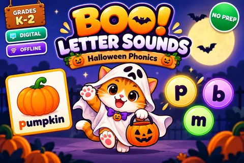 Boo! Letter Sounds game cover: phonics practice for Kindergarten