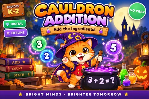 Cauldron Addition game cover: addition practice for Grades 1–2