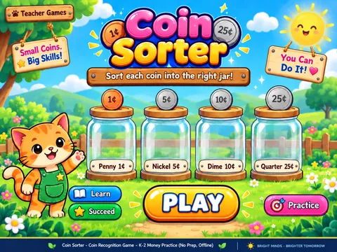 Coin Sorter game cover: coin recognition practice for Kindergarten