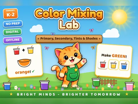 Color Mixing Lab game cover: color mixing practice for K–2