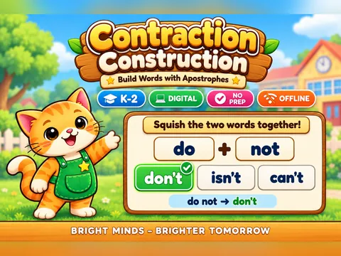 Contraction Construction game cover: contractions practice for Grades 1–2