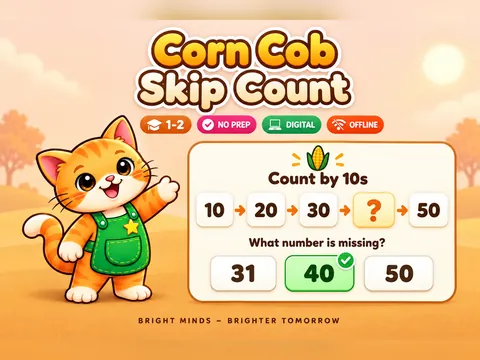 Corn Cob Skip Count game cover: skip counting practice for Grades 1–2