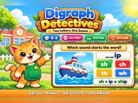 Digraph Detectives game cover: digraphs practice for K–2