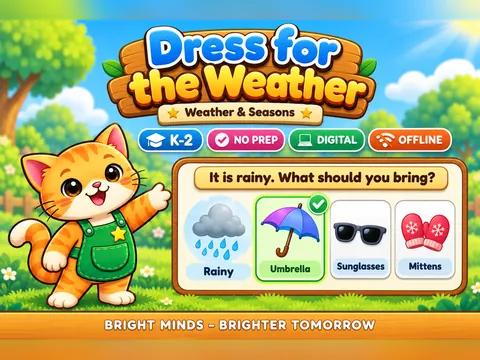 Dress for the Weather game cover: weather and seasons practice for K–2