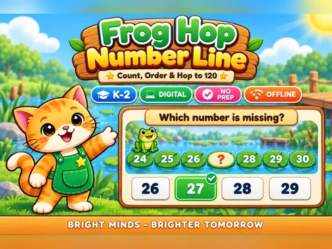 Frog Hop Number Line game cover: number line practice for K–2