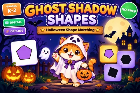 Ghost Shadow Shapes game cover: shape matching practice for K–1