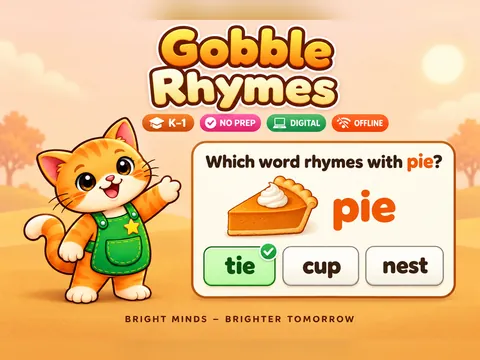 Gobble Rhymes game cover: rhyming practice for K–1