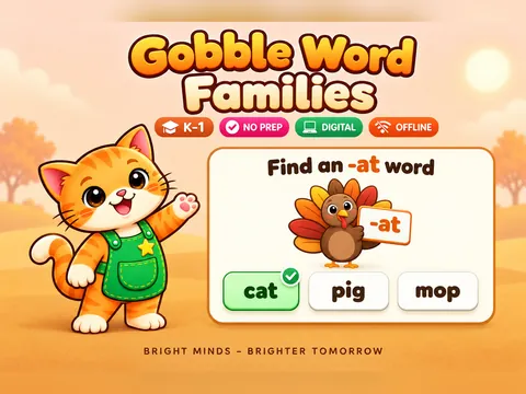 Gobble Word Families game cover: word families practice for K–1