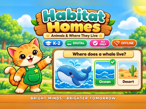 Habitat Homes game cover: animal habitats practice for K–2