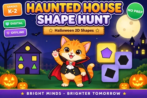 Haunted House Shape Hunt game cover: 2d shapes practice for K–1