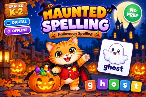 Haunted Spelling game cover: spelling practice for Grades 1–2