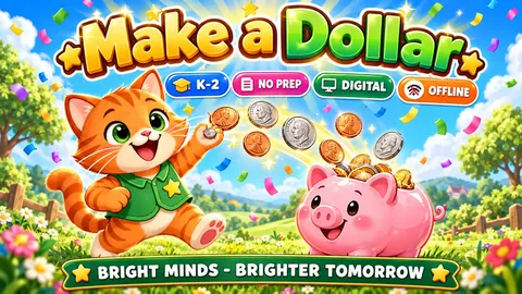 Make a Dollar game cover: coin counting practice for Grades 1–2