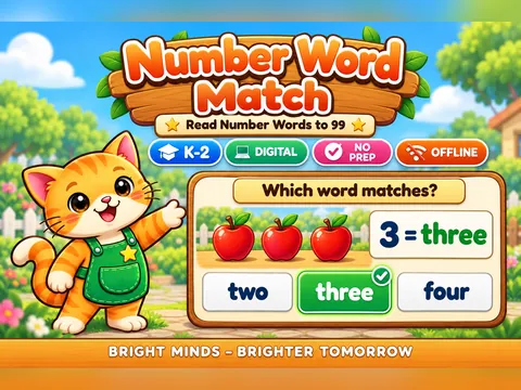 Number Word Match game cover: number words practice for K–2