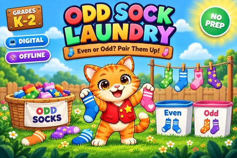 Odd Sock Laundry game cover: even and odd practice for Kindergarten
