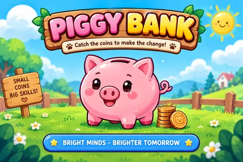 Piggy Bank Coin Counting game cover: coin counting practice for K–1