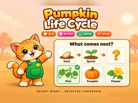 Pumpkin Life Cycle game cover: life cycles practice for K–2