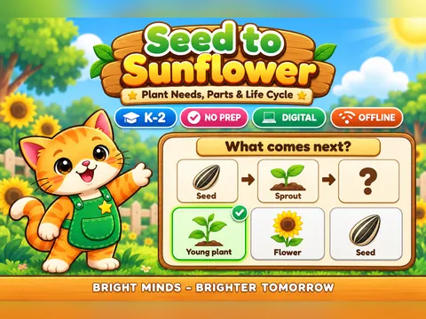 Seed to Sunflower game cover: plant life cycle practice for K–2