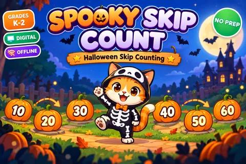 Spooky Skip Count game cover: skip counting practice for Grades 1–2
