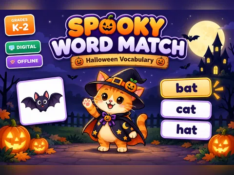 Spooky Word Match game cover: reading words practice for K–2