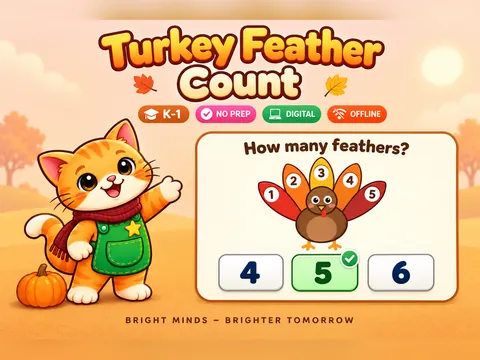 Turkey Feather Count game cover: counting practice for K–1