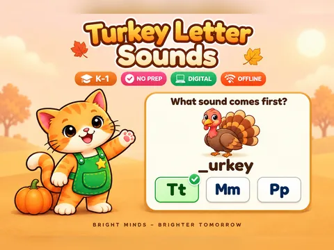 Turkey Letter Sounds game cover: letter sounds practice for K–1