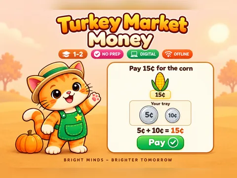 Turkey Market Money game cover: counting coins practice for Grades 1–2