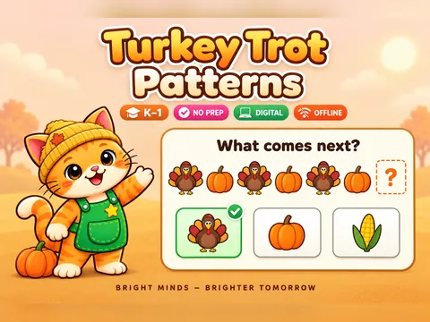 Turkey Trot Patterns game cover: patterns practice for K–1