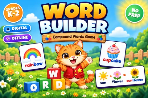 Word Builder game cover: compound words practice for K–1